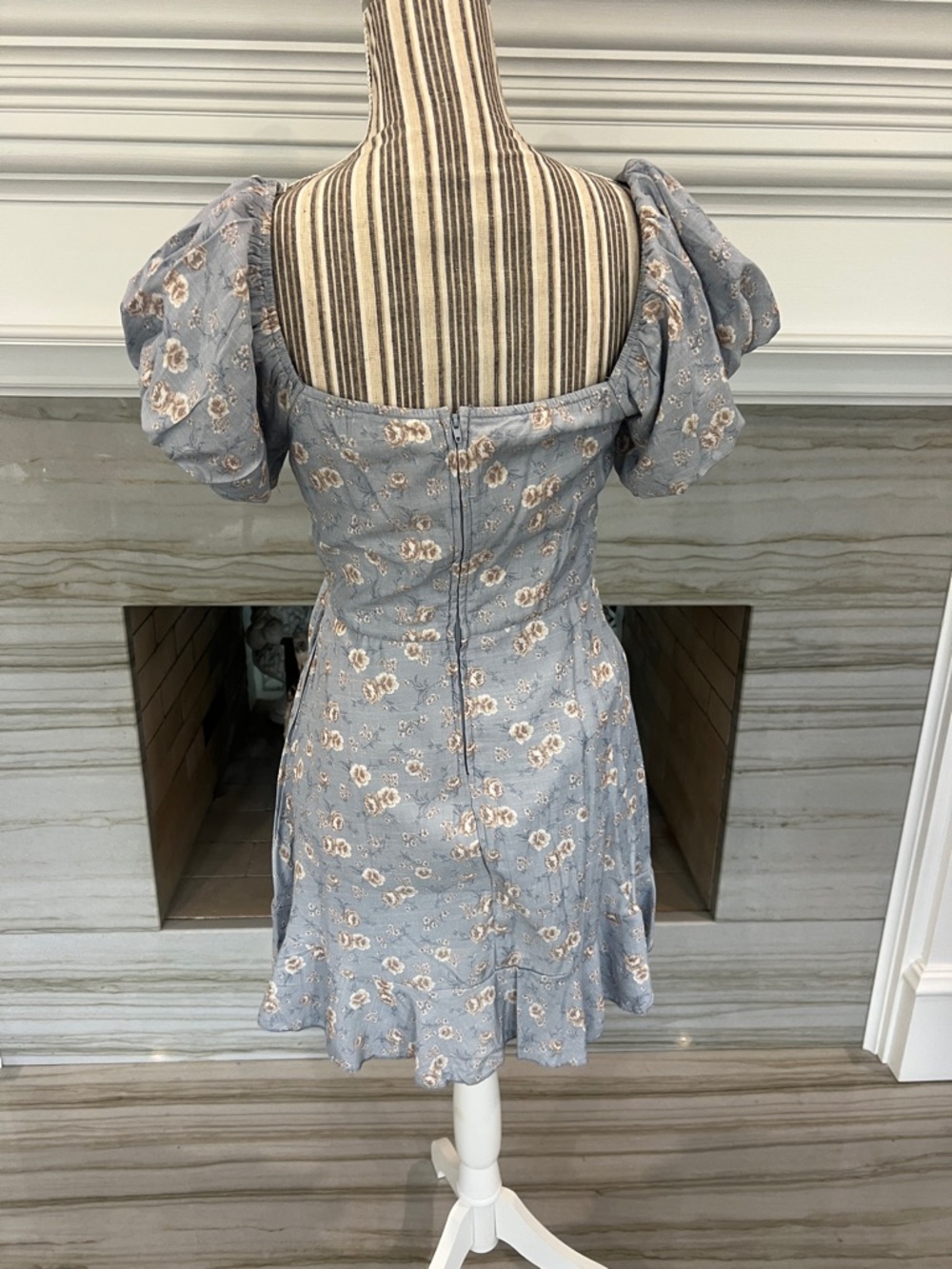 Blue Floral Square-Neck Wrap Dress - Picture 4 of 6